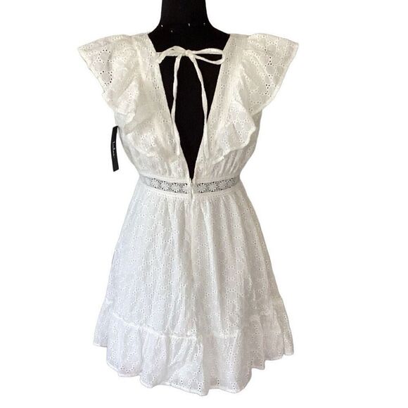 NWT Lulus Number One Cutie White Sleeveless Ruffled Skater Mini Dress Women’s Me - Picture 3 of 11